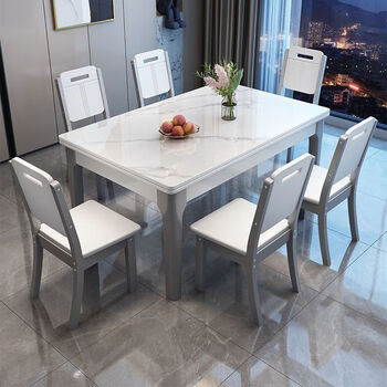 Zhengchong nordic solid wood slate dining table and chair combination modern simple household rectangular small apartment high-end dining table gray and white solid wood frame + solid wood chair 1.2m single table