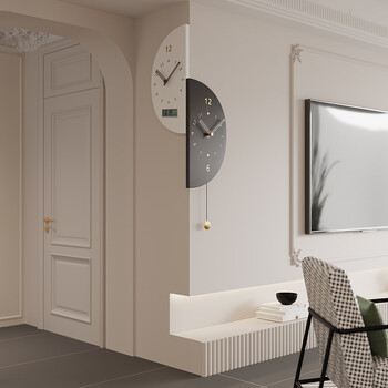 Psyche 2025 new double-sided corner wall clock for home living room modern simple corner creative clock sun corner clock large-perpetual calendar (23cm*45cm)