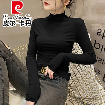 Pierre cardin modal half turtleneck black bottoming new style spring and autumn new long-sleeved t-shirt tight versatile top thin black-long-sleeved m recommended weight 80-95 pounds