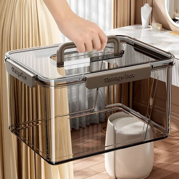 Xingyou portable storage box bar chi high transparent sealed snack toy large capacity turnover box storage basket storage box transparent gray-extra large