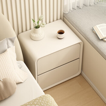 Mijia bedside table solid wood home bedroom small cream style storage cabinet simple modern storage cabinet light luxury high-end milk white solid wood drawer + microfiber leather 40x40x47cm door-to-door delivery