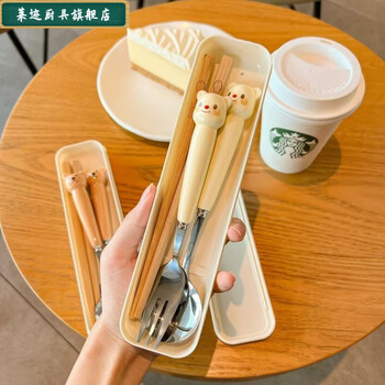 Qinkai cute ins cute bear spoon fork chopsticks three-piece set high-looking student toilet #ins cream bear chopsticks single piece