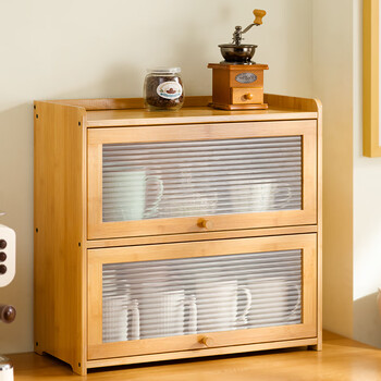 Old bamboo craftsman multi-layer desktop cup holder water cup storage cabinet kitchen countertop storage rack tableware storage table spice rack 52 long