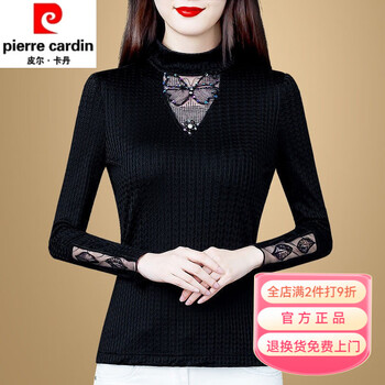 Pierre cardin (pierre cardin) western style lace black bottoming shirt for women new spring and autumn fashion velvet thickened mesh shirt autumn and winter inner top black 651 spring and autumn thin section m 85-105 pounds