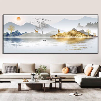 Kecss landscape painting landscape cross stitch 2025 new line embroidery living room self-embroidery handmade deer elk jinshan has roads full embroidery cotton thread 150*60 cm medium grid 3-strand thread embroidery
