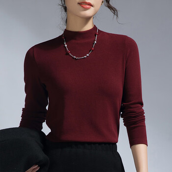 Bottoming shirt for women 2026 spring new style slim fit plus velvet women's inner top korean style half turtleneck long-sleeved t-shirt ankola red spring and autumn style xl recommended 115-125 pounds