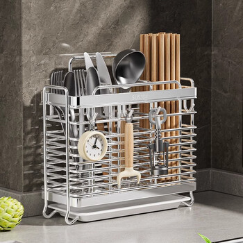 Jingyun kitchen 304 stainless steel chopstick tube chopstick storage box wall-mounted drainage rack no punching and mildew-proof chopstick cage 304 stainless steel - simple 2-gate model