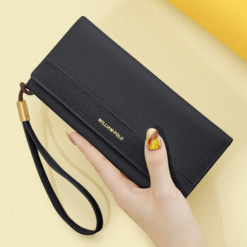 British paul genuine leather women's wallet 2026 new long wallet large capacity cash high-end card bag birthday gift black