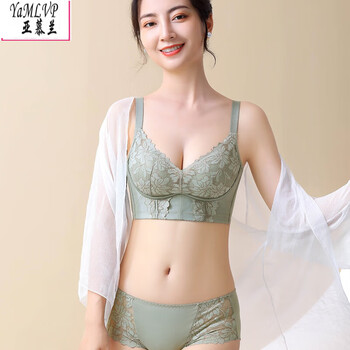 Amulan's zodiac year red underwear set for women with small breasts, push-up, no steel ring, five-breasted buckles, widened side collection, medium-thick 95b bra, flower-blossom pinellia suit, green 95a/42, medium-thick cup