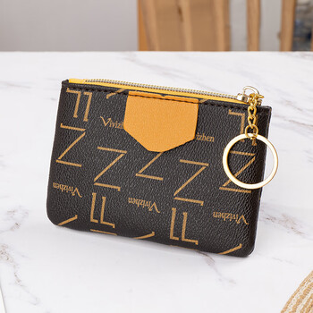 2024 new mini women's coin purse short key storage short zipper small coin card holder factory direct sales alphabet coffee
