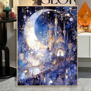 Flash full of diamonds ins style diamond painting snow country castle diy framed hand-pasted bedroom living room entrance diamond embroidery castle style 18 canvas size 30x40 cm free tools-practical model