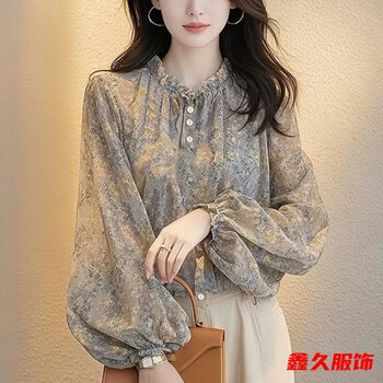 Meianjia temperament fashionable french floral top spring and autumn new style unique and unique long-sleeved shirt picture color 2xl 140-160