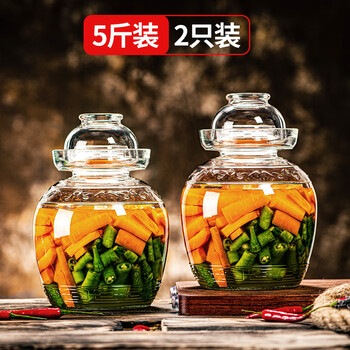 Hao chuang thickened pickle jar glass sealed jar household food-grade pickle jar pickle jar sichuan pickle jar thickened lead-free 5 catties packed 2 pieces