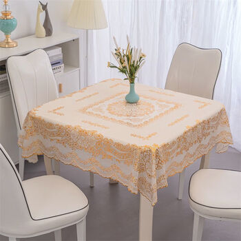 Ye yu waterproof, anti-scalding, no-wash square european style pvc tablecloth, 10 gold, 132*132cm (tablecloth size)