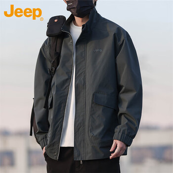 Jeep jacket men's autumn and winter jacket men's stand collar loose casual clothes men's trendy top gray xl