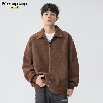 Mmoptop american retro lapel functional jacket autumn and winter men's suede jacket mjk02 brown xl