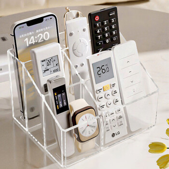 Desktop tv air conditioner remote control transparent storage box acrylic creative organizing box mobile phone living room storage rack transparent five-compartment storage box