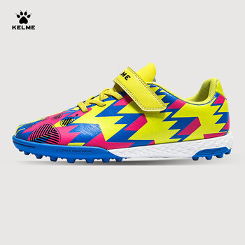 Kelme children's football shoes men's xingyao 1.0 non-slip wear-resistant tf nail-breaking professional game shoes yellow color blue 32