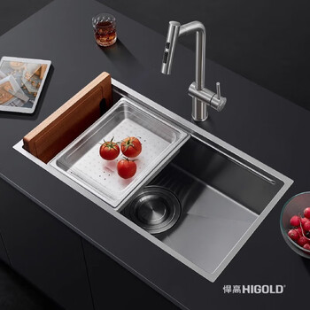 Higold sink large single tank double step basin middle basin black titanium nano sus304 stainless steel dishwashing sink menu basin bl920255f 800-470