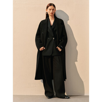 Peacebird women's woolen coat master zhen velvet series women's double-sided woolen winter coat fashion black xs