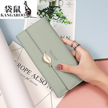 Kangaroo (kangaroo) wallet women internet celebrity new boutique large capacity women's long wallet small fresh leaf card holder clutch women matcha green