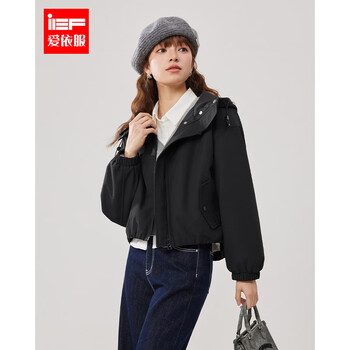 Ief/aiyifu 2025 new winter fashion niche design hooded casual sports warm velvet jacket black one size