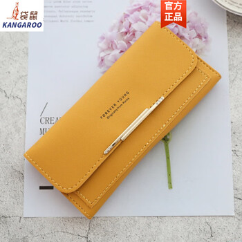 Kangaroo 2025 new japanese and korean long wallet women's clutch large capacity multiple card slots simple solid color fashion versatile wallet yellow