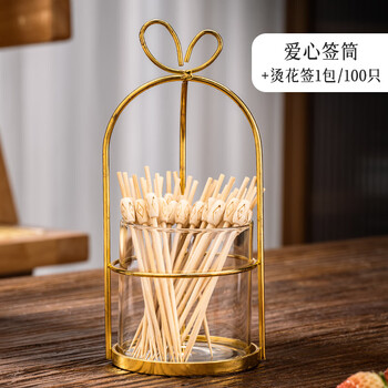 Brez fruit fork disposable household food grade small bamboo pick toothpick feeling storage jar set watermelon fork butterfly love-bare jar + hot flower dzi bead flower pick