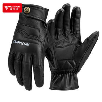 Motowolf motorcycle gloves summer men's breathable retro genuine leather motorcycle rider all-season riding equipment phantom black fully imported genuine sheepskin mesh breathable 2xl two-finger touch screen