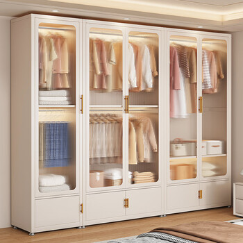 Lazy space carbon steel adult wardrobe clothes hanging height 188 household bedroom clothes storage cabinet rental simple wardrobe package installation top cabinet 80*50*228 visible sunlight door panel master comes to install and contact customer service upon arrival