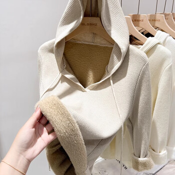 Yu zhaolin mink fur plus velvet thickened v-neck sweater for women autumn and winter 2024 new knitted sweater hooded sweatshirt top bottoming shirt