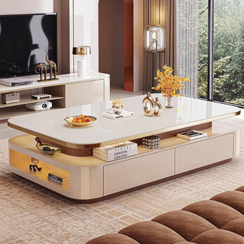 Dexu light luxury coffee table living room new creative high-end sense extended large-sized coffee table glossy slate tv cabinet combination pure white countertop 1.4 meters coffee table fully installed