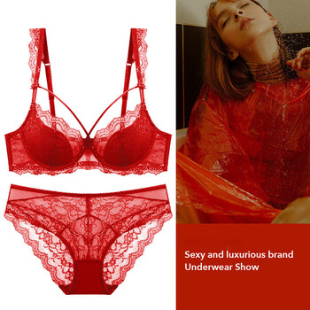 Victoria palace sexy bra new sexy lace underwear ultra-thin seamless large breast showing small bra zodiac year bra set zodiac red (sponge style) bra + panties m 75/34b with panties