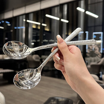 Fat donglai's same style meal-sharing spoon, ultra-thick japanese-style diamond pattern spoon, hammer-patterned spoon, soup-eating spoon, exported western food spoon, extra-thick 4-pack, 316 diamond hammer-patterned spoon each