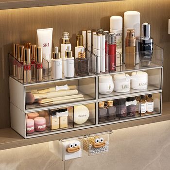 Kaman mirror cabinet storage box wall-mounted bathroom cosmetics storage rack transparent cotton swab box lipstick storage box in bathroom cabinet mirror cabinet storage 8-piece set