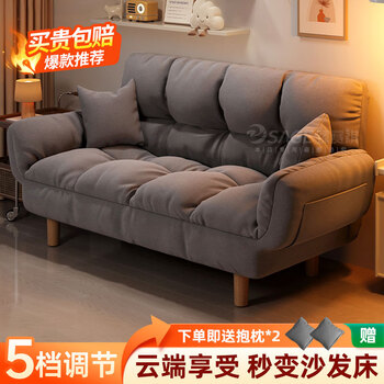 Zhensaiqi lazy sofa folding sofa bed tatami small apartment double sofa bedroom rental room reclining and sleeping seat light gray comfortable breathable cotton and linen free 2 pillows 138cm (31 height - luxury thickened version) three people