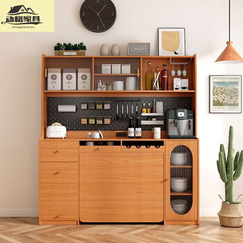 Moving japanese style folding dining table and sideboard integrated removable retractable wall-mounted small apartment log style household dining table cabinet 1.6m cherry color dining table cabinet