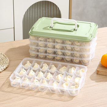 Oeing dumpling box compartment household refrigerator quick-freezing storage box multi-layer dumpling and wonton tray with lid to keep fresh green - 4 layers 1 cover - 84 compartments