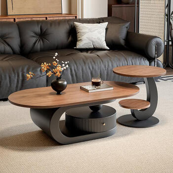 Longyueli slate coffee table living room household oval coffee table table modern simple light luxury high-end small apartment tea table tea table black frame 100 walnut color round table + black frame 50 walnut color