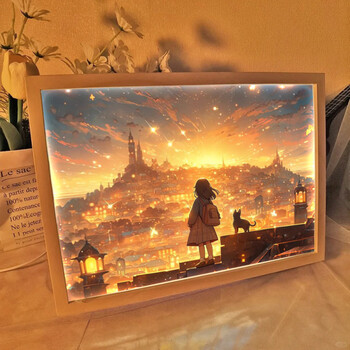 Mppmck new starry sky girl light painting girls animation landscape bedroom night light ornaments creative romantic decorative painting starry sky girl-01 three color changing plug-in model-small three color changing