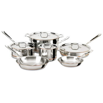 All-clad stainless steel pot set, 10 pieces, copper core five-layer composite, suitable for induction cooker, frying pan, wok, soup pot