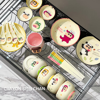 Dingdan crayon shin-chan tableware and dishes set home 2025 new ceramic dishes and chopsticks set housewarming gift for 2 people 8-piece set crocodile + frog