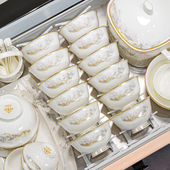 Fat donglai's same style housewarming dishware set for household high-looking jingdezhen underglaze color tableware set yichen + li 2 store manager 62 pieces of underglaze color great country