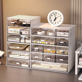 Kaman desktop storage box drawer-type transparent student stationery and miscellaneous storage box desk office workstation transformation artifact combination single grid + 2 grids + 3 grids three layers