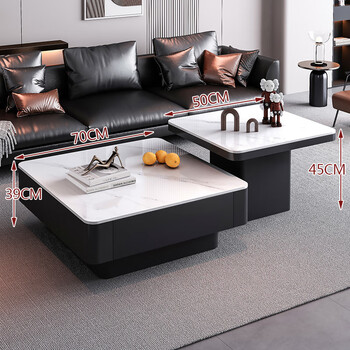 Shuofan italian-style high-end light luxury slate square modern small-sized coffee house for living room black minimalist combination double drawer model-fish belly white slate 70+50 cm