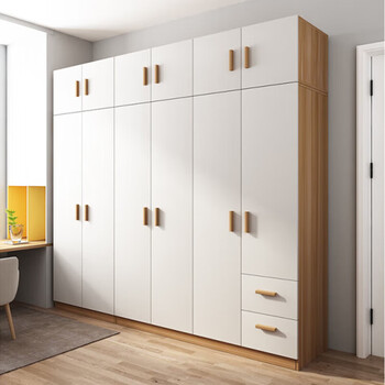 Yingyucai solid wood wardrobe bedroom flat door wardrobe combination modern simple simple panel household cabinet six-door wardrobe (240*50*180cm)