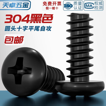 Tianzhuo hardware pb black 304 stainless steel cross round head pan head flat tail self-tapping screws black zinc plated m2.6m3m4m5mm m1.7*8 50 pieces