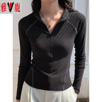 Yalu hot girl half turtle collar german velvet bottoming shirt women's autumn and winter chic zipper patchwork waist top tight t-shirt trendy black xs