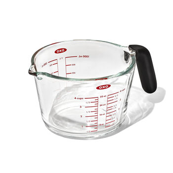 Oxo imported glass measuring cup from the united states, 4 cups, large capacity, heat-resistant and shatterproof, clear scale