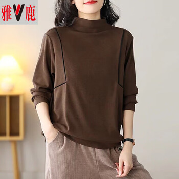 Yalu large size loose belly-covering top for fat mm german velvet half turtleneck fashionable high-end inner mother's bottoming shirt for women autumn and winter brown 2xl 125-150 catties